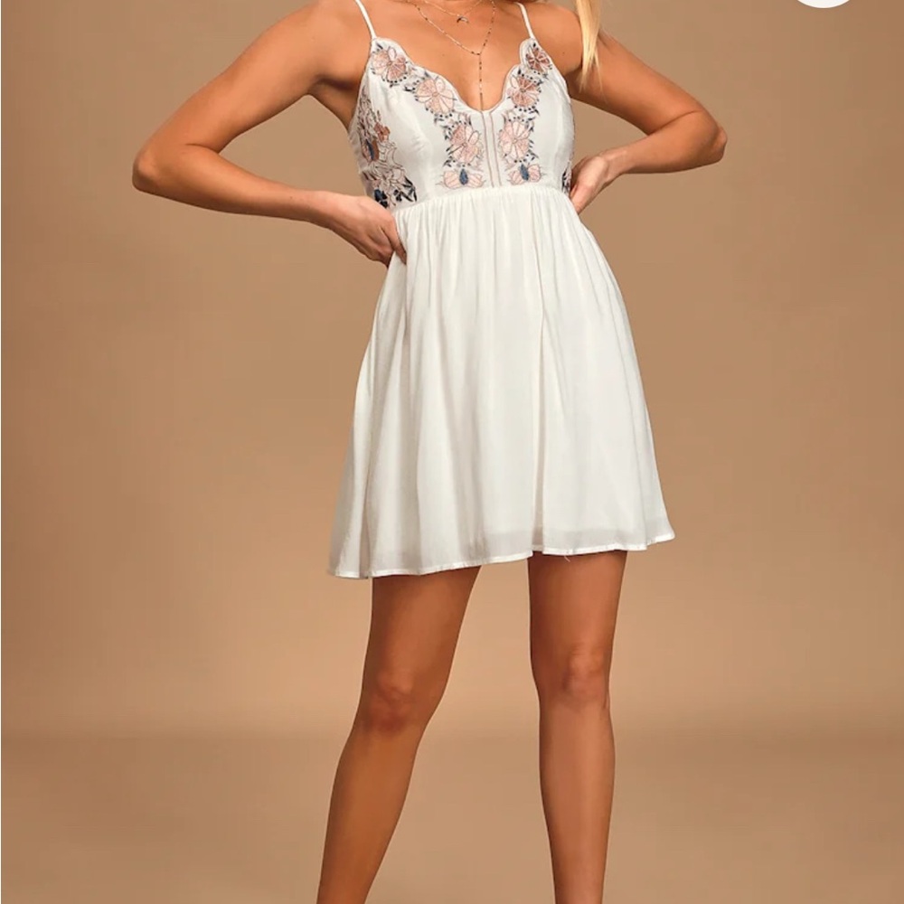 Lulus Daisy Petal Pickin' Ivory Embroidered Dress